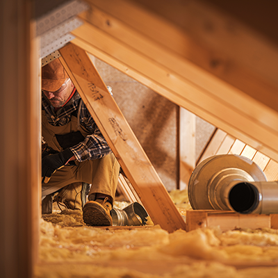 Air Ventilation Installer Working In Attic