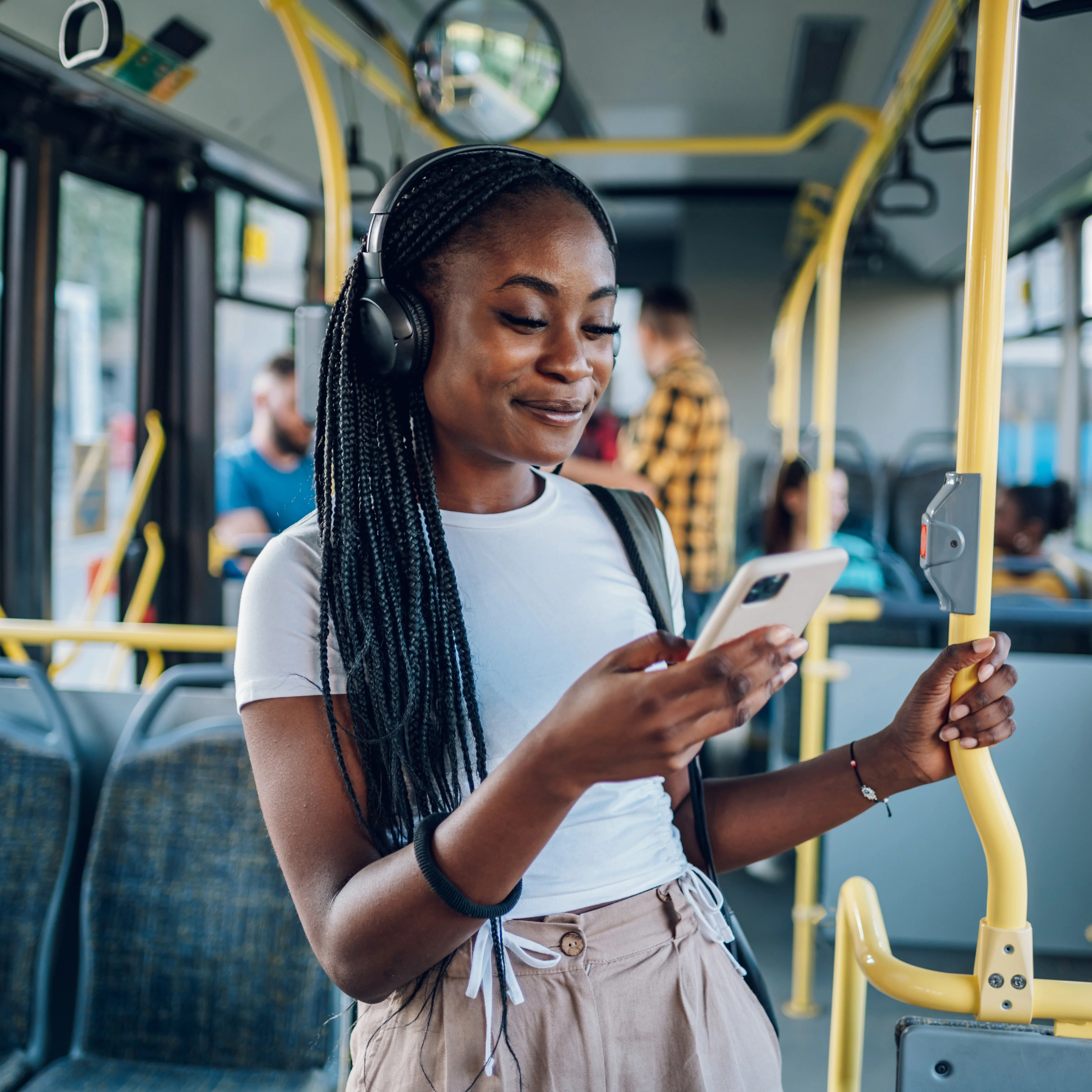 Woman On Her Mobile Phone Whilst On The Bus