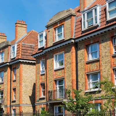 Typical Block Of Houses In Dublin, Ireland With Brick Architecture